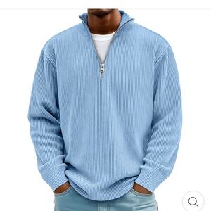 Carlum Men's Sky Blue Ribbed Quarter Zip Sweater 95% Polyester 5% Spandex XL